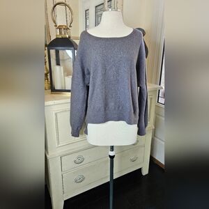 Vince Grey Wool Angora Blend Boat Neck High-Low Sweater Lg